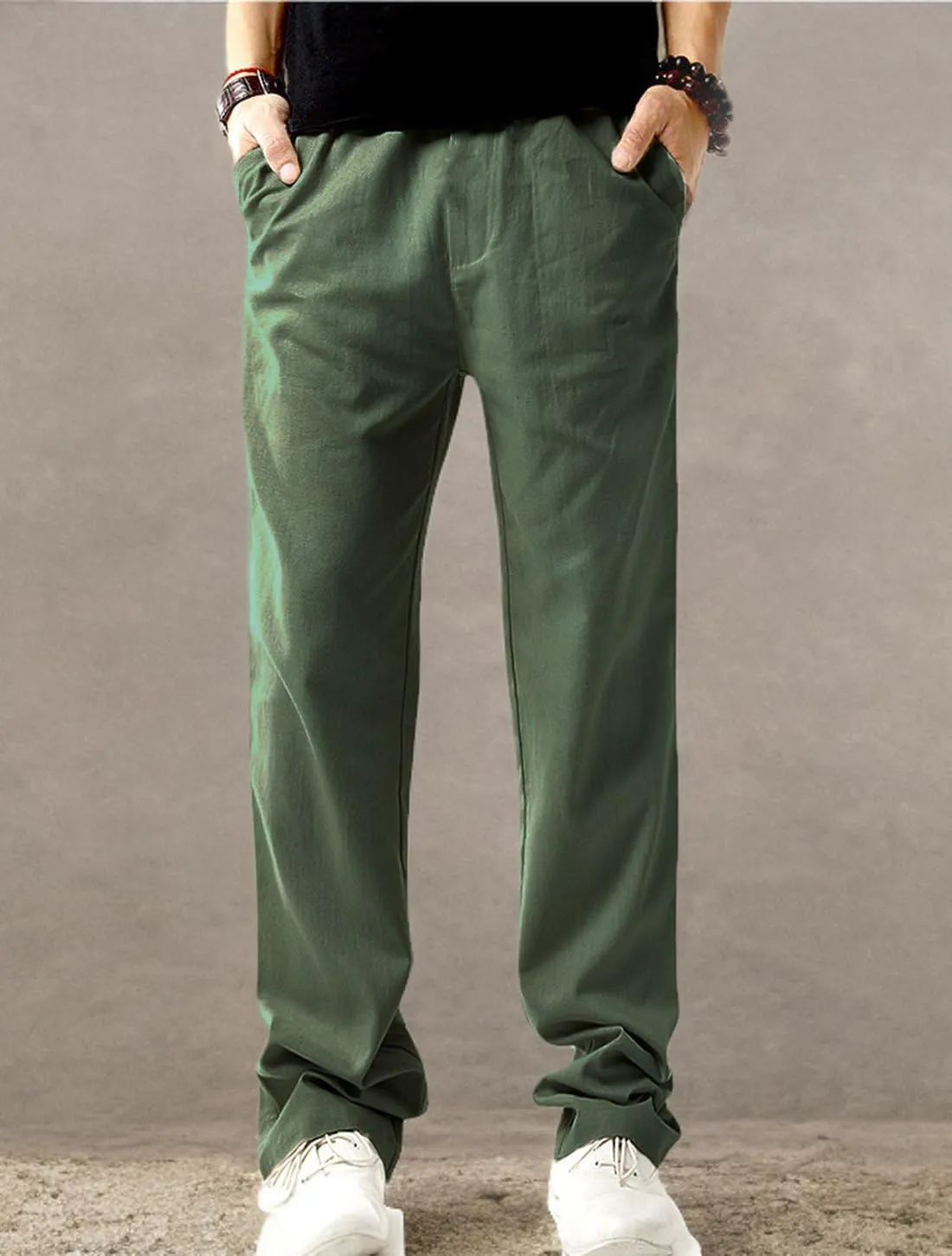SIR7 Men's Linen Casual Lightweight Drawstrintg Elastic Waist Summer Beach Pants