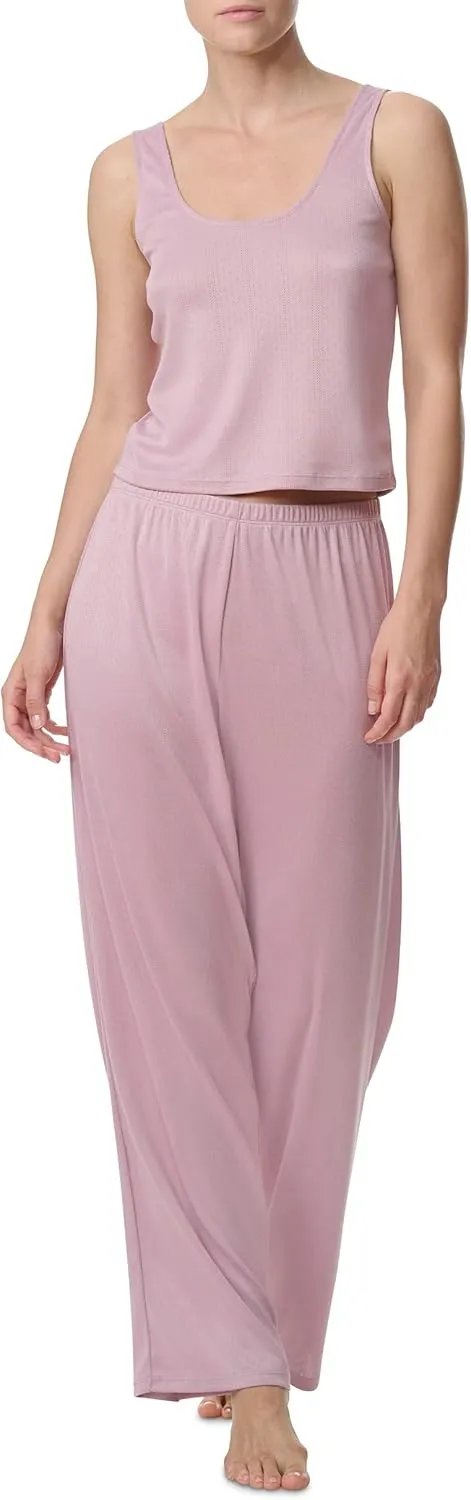 Splendid Women's Long Sleeve Cardigan, Crop Tank and High Waisted Pant 3-Piece Pajama Set