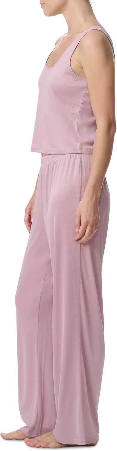 Splendid Women's Long Sleeve Cardigan, Crop Tank and High Waisted Pant 3-Piece Pajama Set