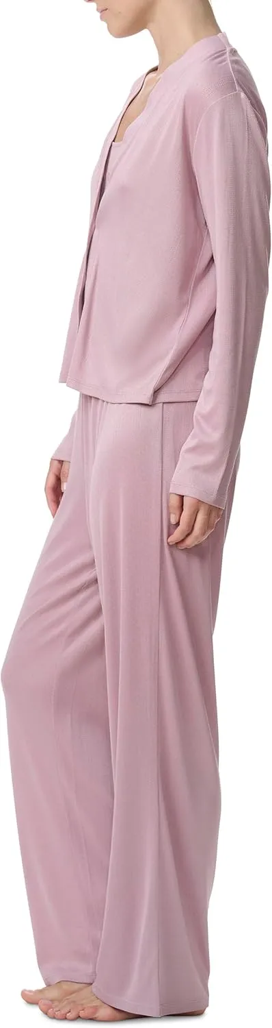 Splendid Women's Long Sleeve Cardigan, Crop Tank and High Waisted Pant 3-Piece Pajama Set