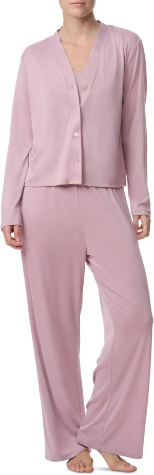 Splendid Women's Long Sleeve Cardigan, Crop Tank and High Waisted Pant 3-Piece Pajama Set