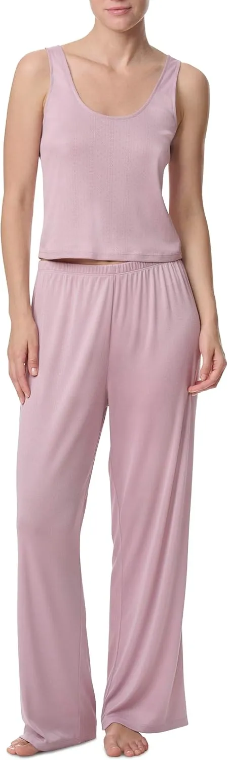 Splendid Women's Long Sleeve Cardigan, Crop Tank and High Waisted Pant 3-Piece Pajama Set
