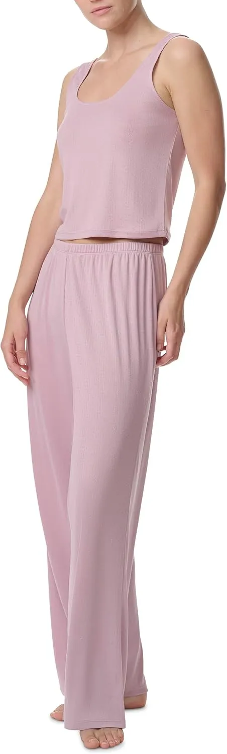 Splendid Women's Long Sleeve Cardigan, Crop Tank and High Waisted Pant 3-Piece Pajama Set