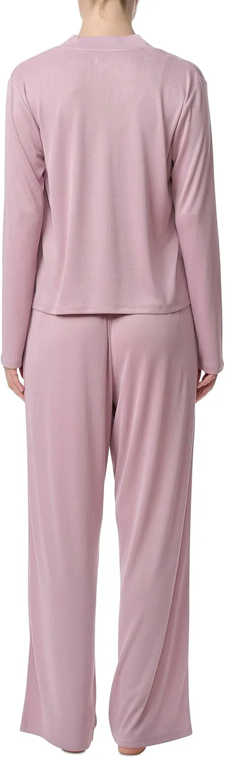 Splendid Women's Long Sleeve Cardigan, Crop Tank and High Waisted Pant 3-Piece Pajama Set