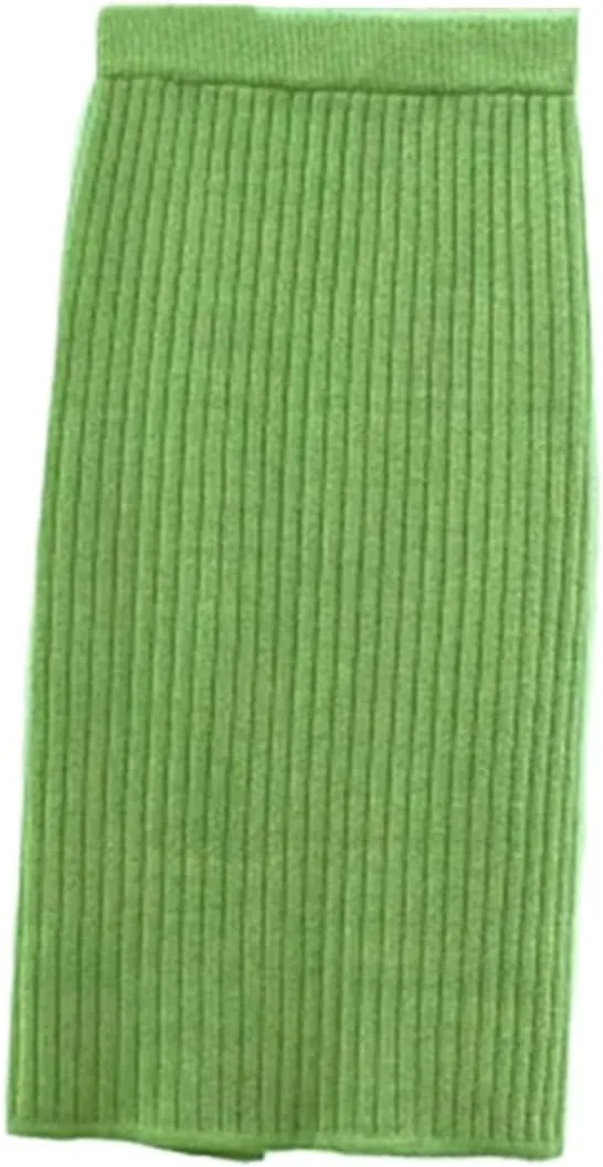 Spring Summer Women Thick Sweater Skirt Elastic High Waist Pleated Midi Knitted Pencil Solid Elegant Skirts