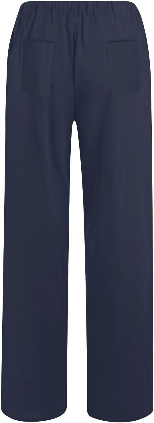 Summer Wide Leg Trousers for Women Trendy Elastic Waist Cotton Linen Pants Ladies Beach Palazzo Pants with Pockets
