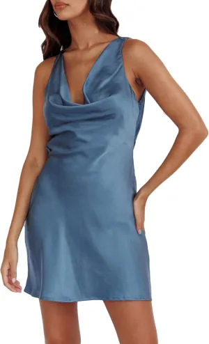 Summer Women Satin Backless Cowl Neck Mini Dress Silk Sleeveless Sexy Short Cocktail Party Dresses for Women 2025