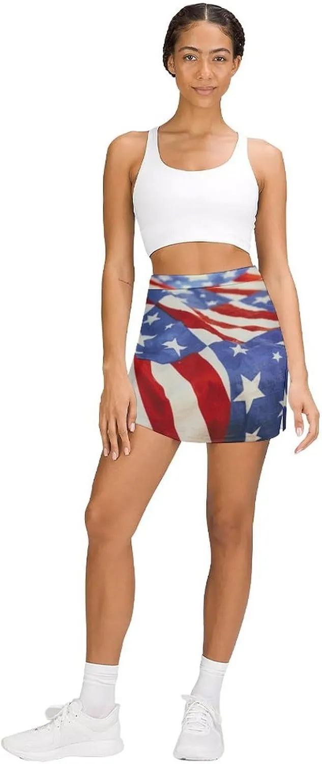 TAIZIYEAH American Flag Black Tennis Skirts for Women Athletic Golf Skorts Loose