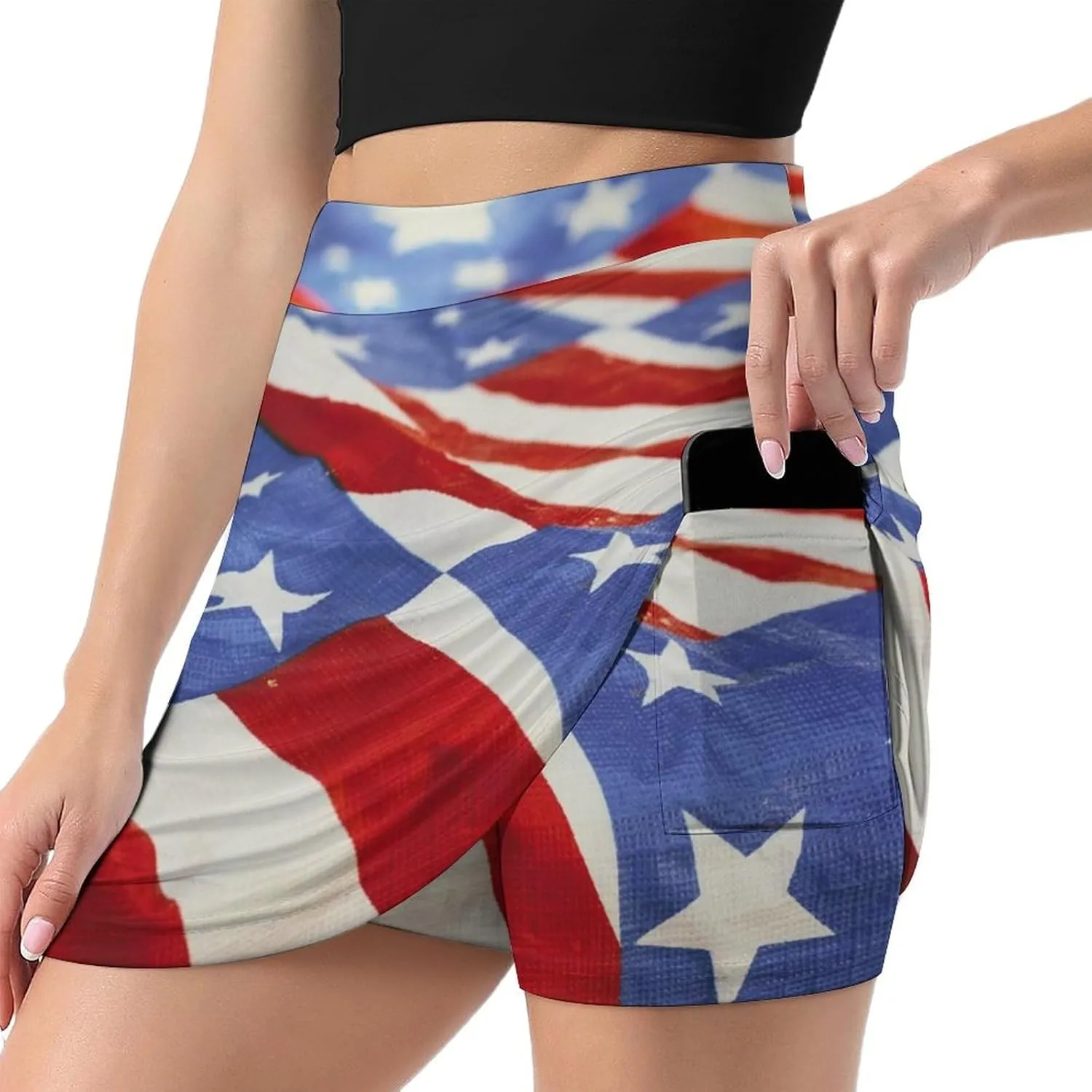 TAIZIYEAH American Flag Black Tennis Skirts for Women Athletic Golf Skorts Loose