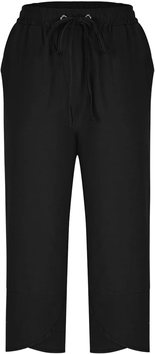 TANGNADE Womens Cotton Linen Wide Leg Capris Pants Casual Loose Beach Summer Ladies Capri Travel Boho Trouser