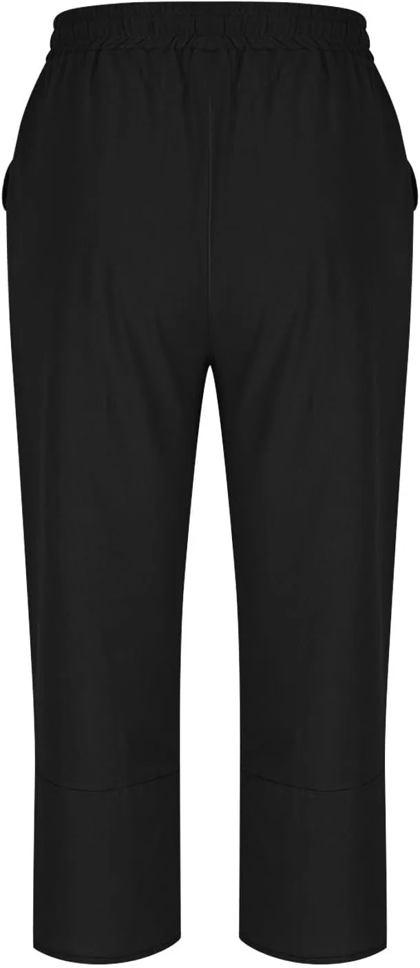 TANGNADE Womens Cotton Linen Wide Leg Capris Pants Casual Loose Beach Summer Ladies Capri Travel Boho Trouser