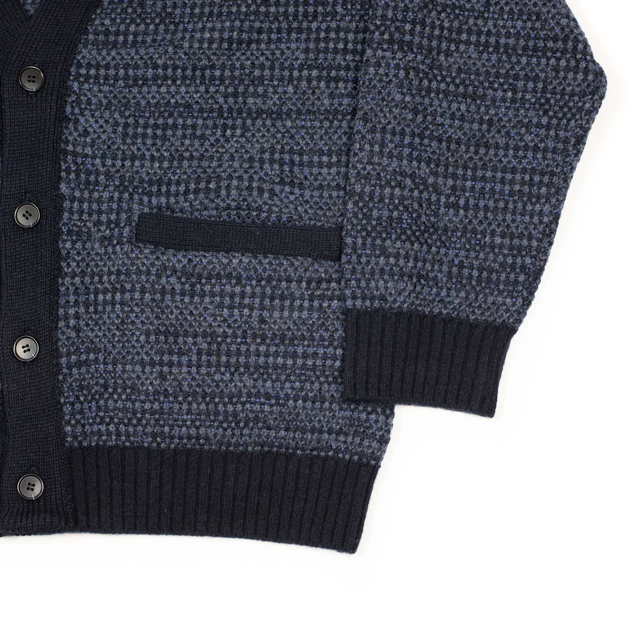 V-neck cardigan in navy and indigo wool mix