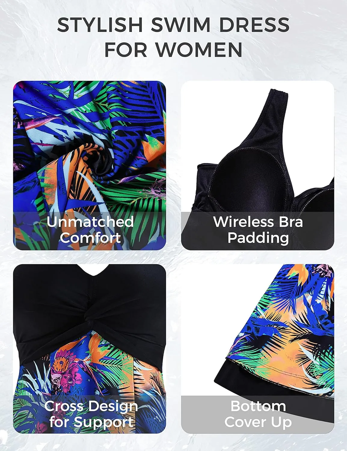 Wantdo Women's Plus Size Swim Dress Modest Swimsuit Vintage Peacock One Piece Swimwear