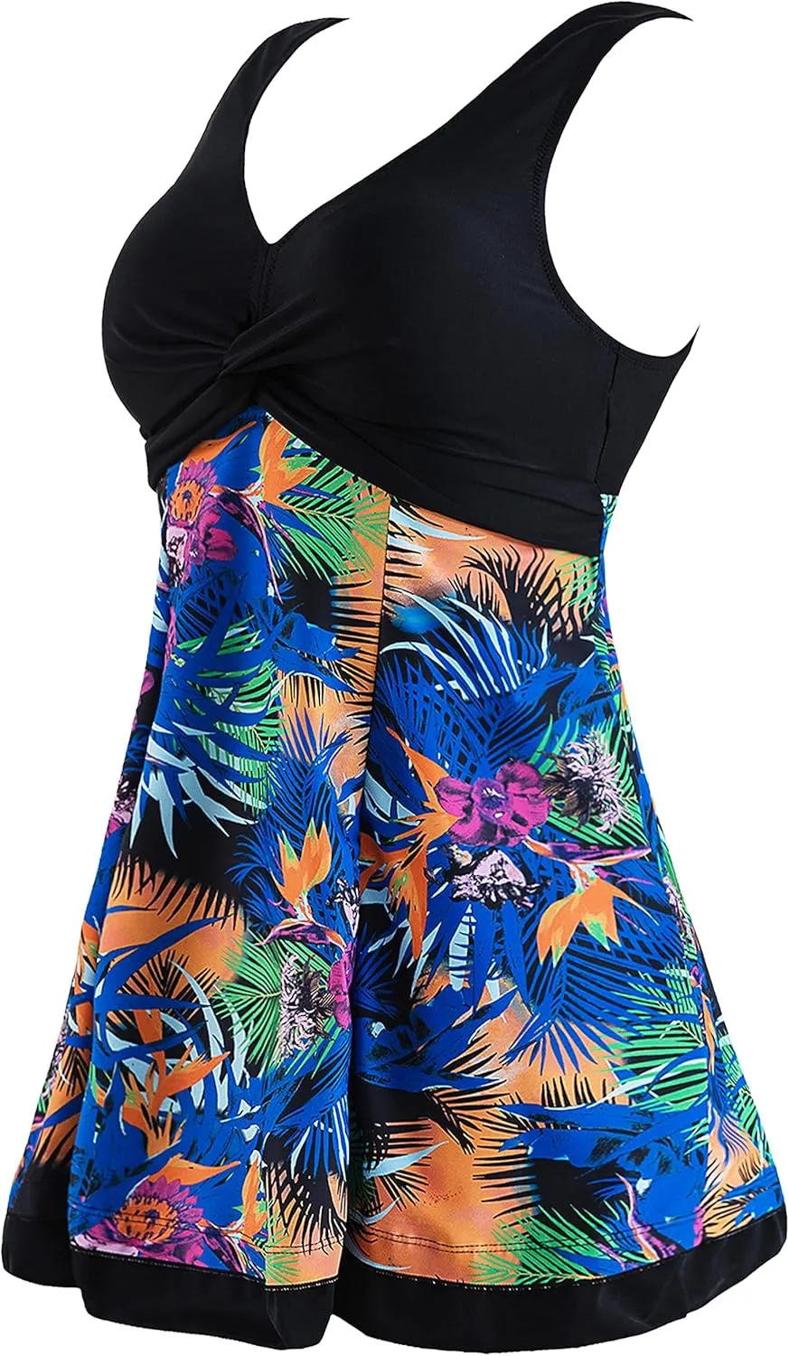 Wantdo Women's Plus Size Swim Dress Modest Swimsuit Vintage Peacock One Piece Swimwear