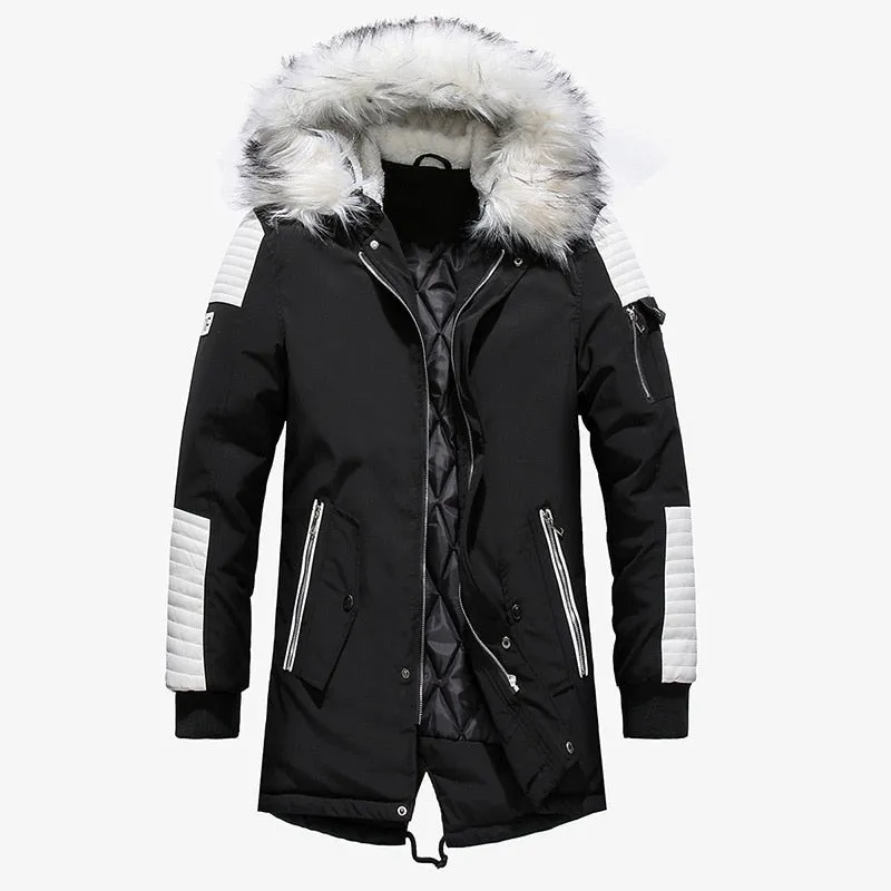 West Louis Fur Collar Hooded Black Color Long Parka