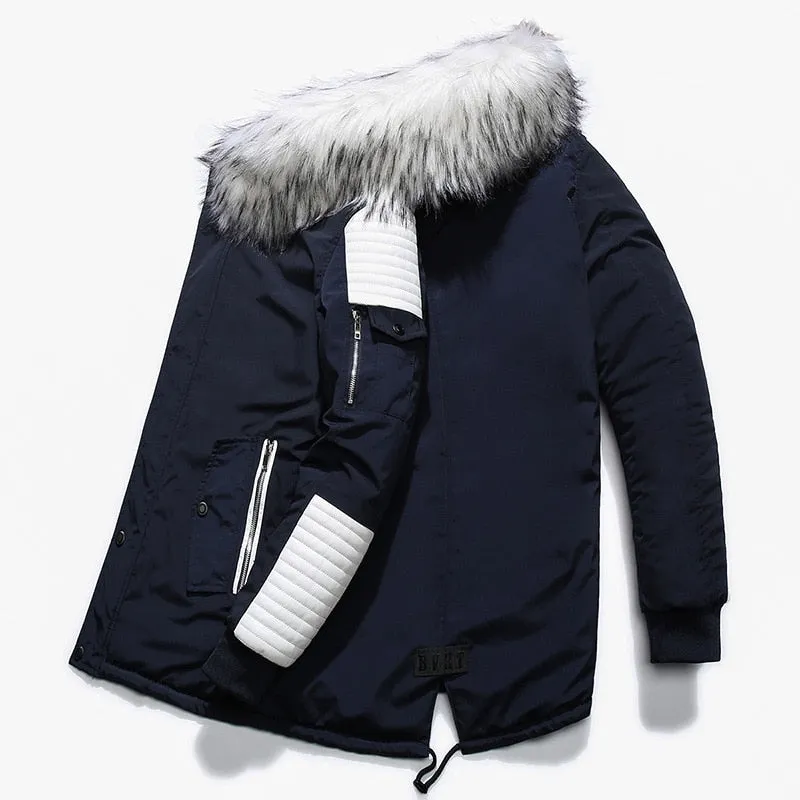 West Louis Fur Collar Hooded Black Color Long Parka