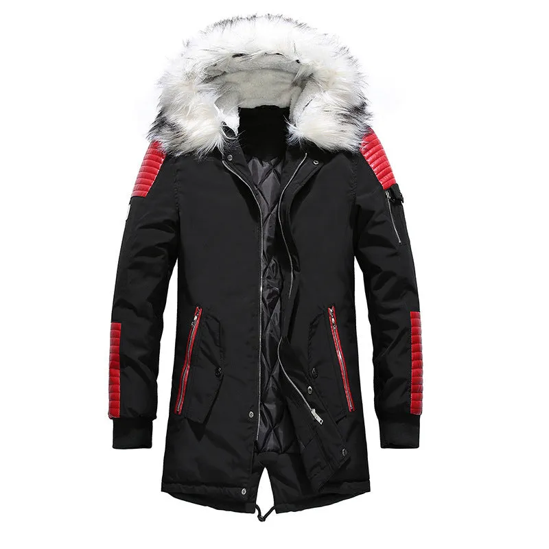 West Louis Fur Collar Hooded Black Color Long Parka