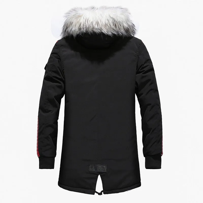 West Louis Fur Collar Hooded Black Color Long Parka