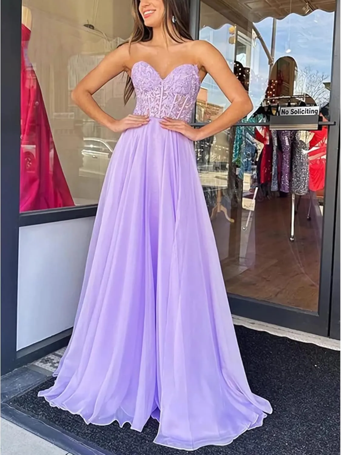 WIOJEIGO Lace Chiffon Prom Dresses for Women 2023 Long A-Line Off Shoulder Sweetheart Formal Evening Dress