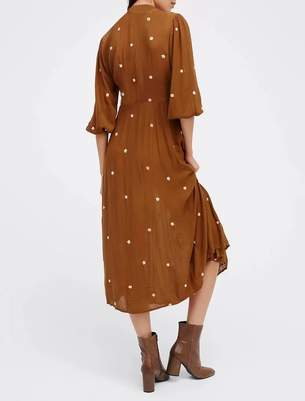 Women Boho Floral Maxi Dress Puff Sleeve V Neck Long Dress Bohemian Flowy Tiered Dress Loose Fit Shirt Dress