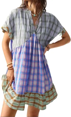 Women Boho Floral Mini Dress V Neck Short Sleeve Flowy Sundress Graphic Babydoll Dress Summer Beach Dress
