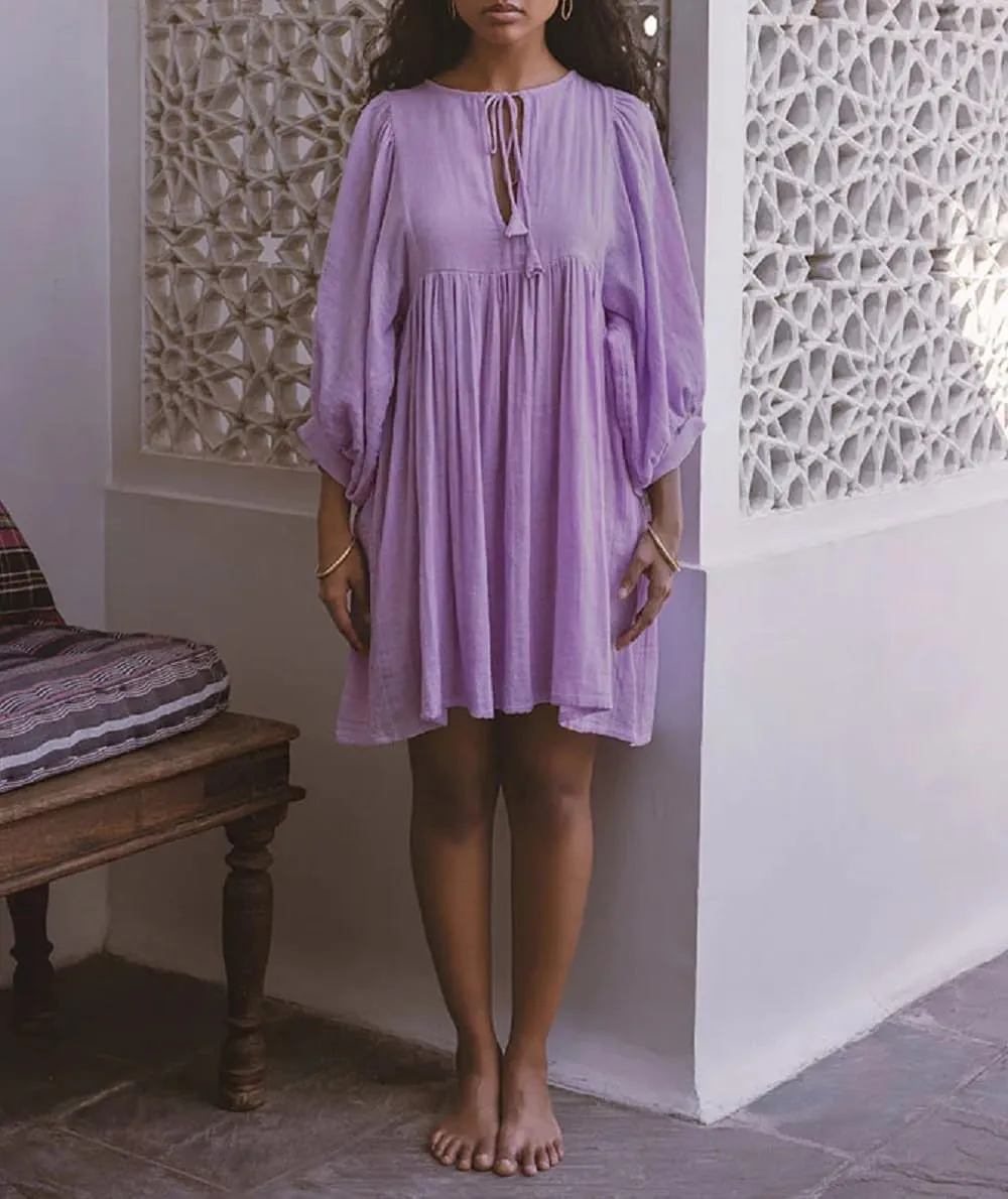 Women Boho Puff Sleeve Short Dress Floral Flowy Babydoll Dress V Neck Loose Fit A Line Dress Bohemian Mini Sundress
