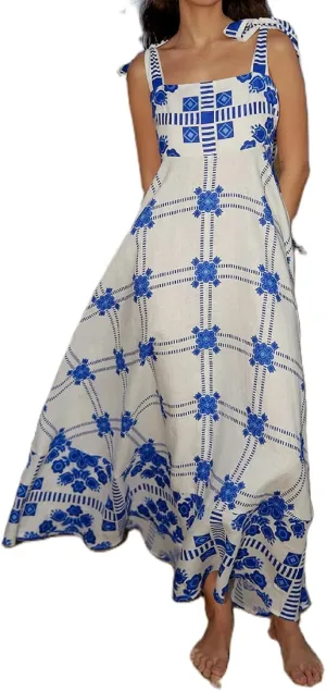 Women Floral Tie Shoulder Maxi Dress Boho Flowy Tiered Sundress Square Neck Sleeveless Long Dress Beach Dress