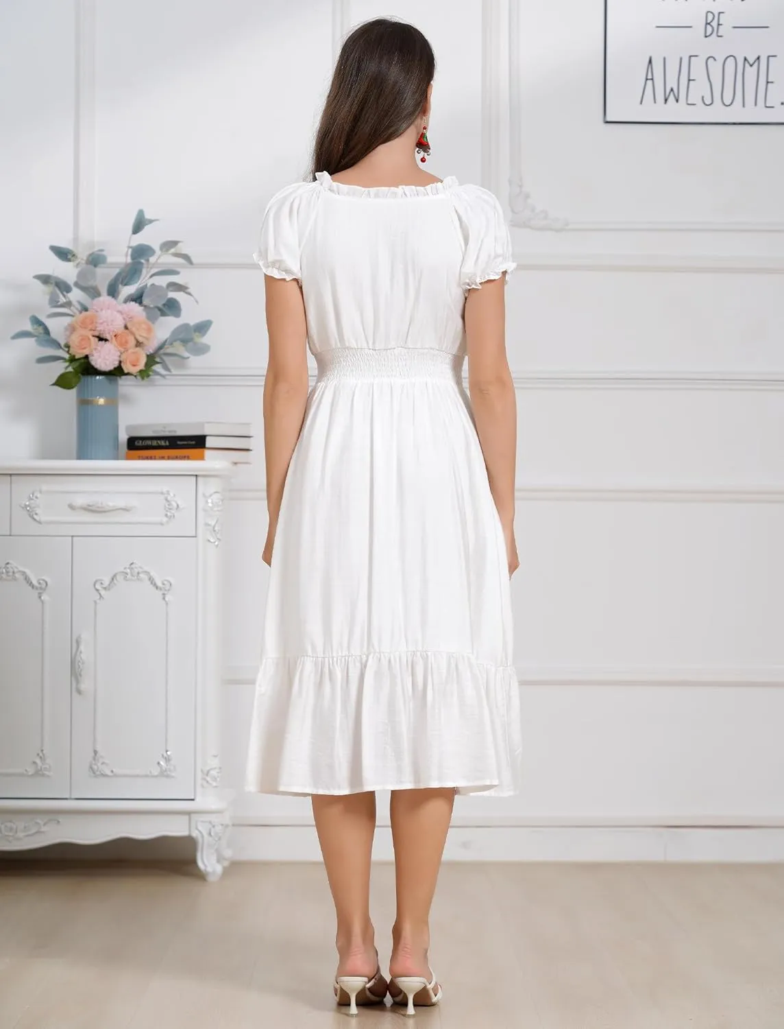 Women Mexican Dress Floral Embroidered Traditional Fiesta Dress Summer V-Neck Short Sleeve Cinco De Mayo Party Dresses