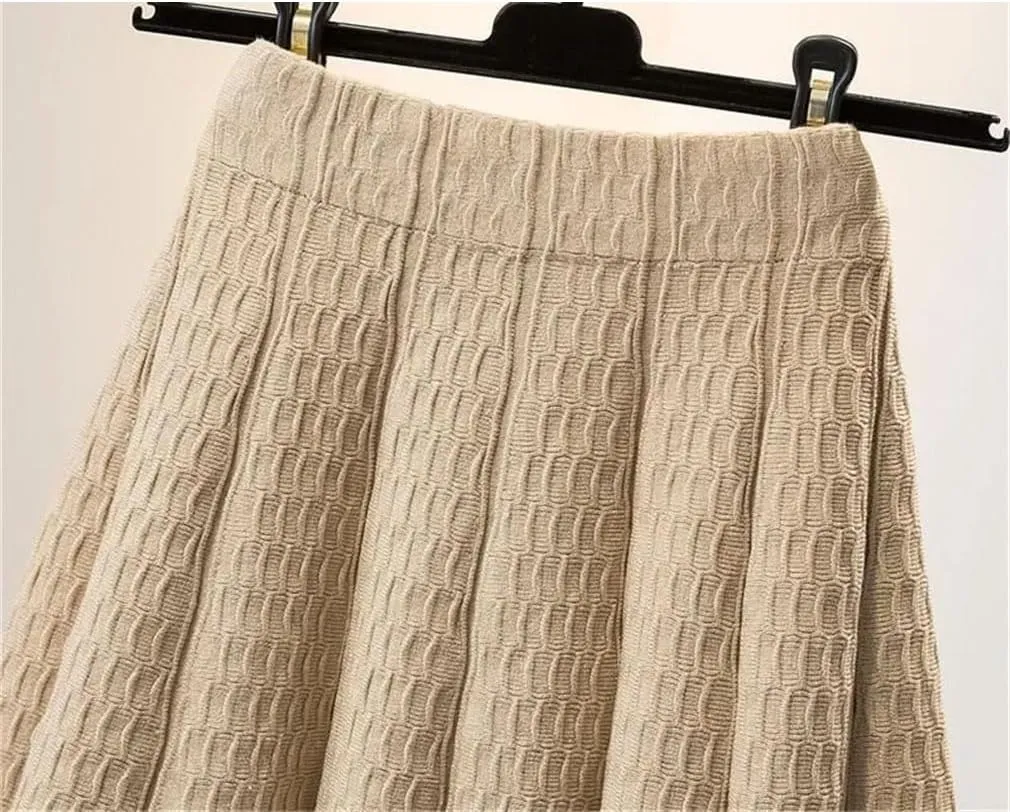 Women Spring and Winter High Waist Knitted Skirt Women A-Line Mini Pleated Skirts