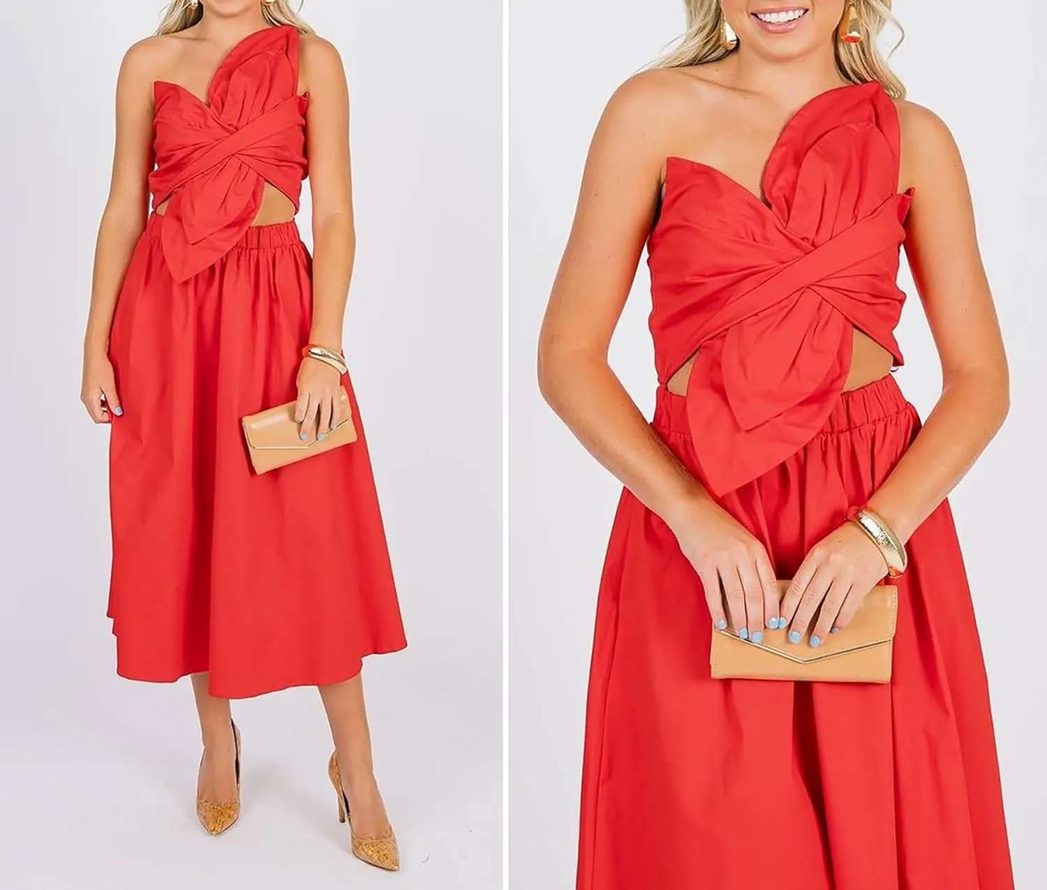 Women Summer Spaghetti Strap Dresses Sleeveless One Shoulder Twist Cut Out a Line Flowy Dress Casual Maxi Dress