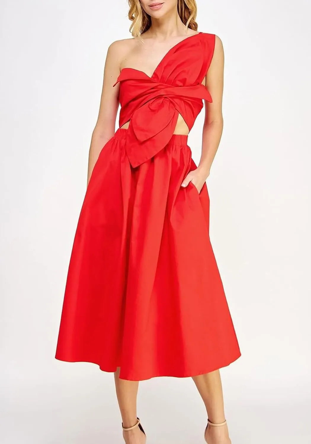 Women Summer Spaghetti Strap Dresses Sleeveless One Shoulder Twist Cut Out a Line Flowy Dress Casual Maxi Dress