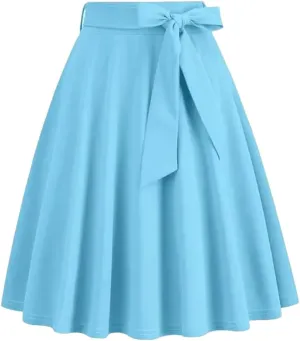 Women Vintage Midi Long Skirt Solid High Waist A Line Skater 50S Swing Skirts Ladies Workwear