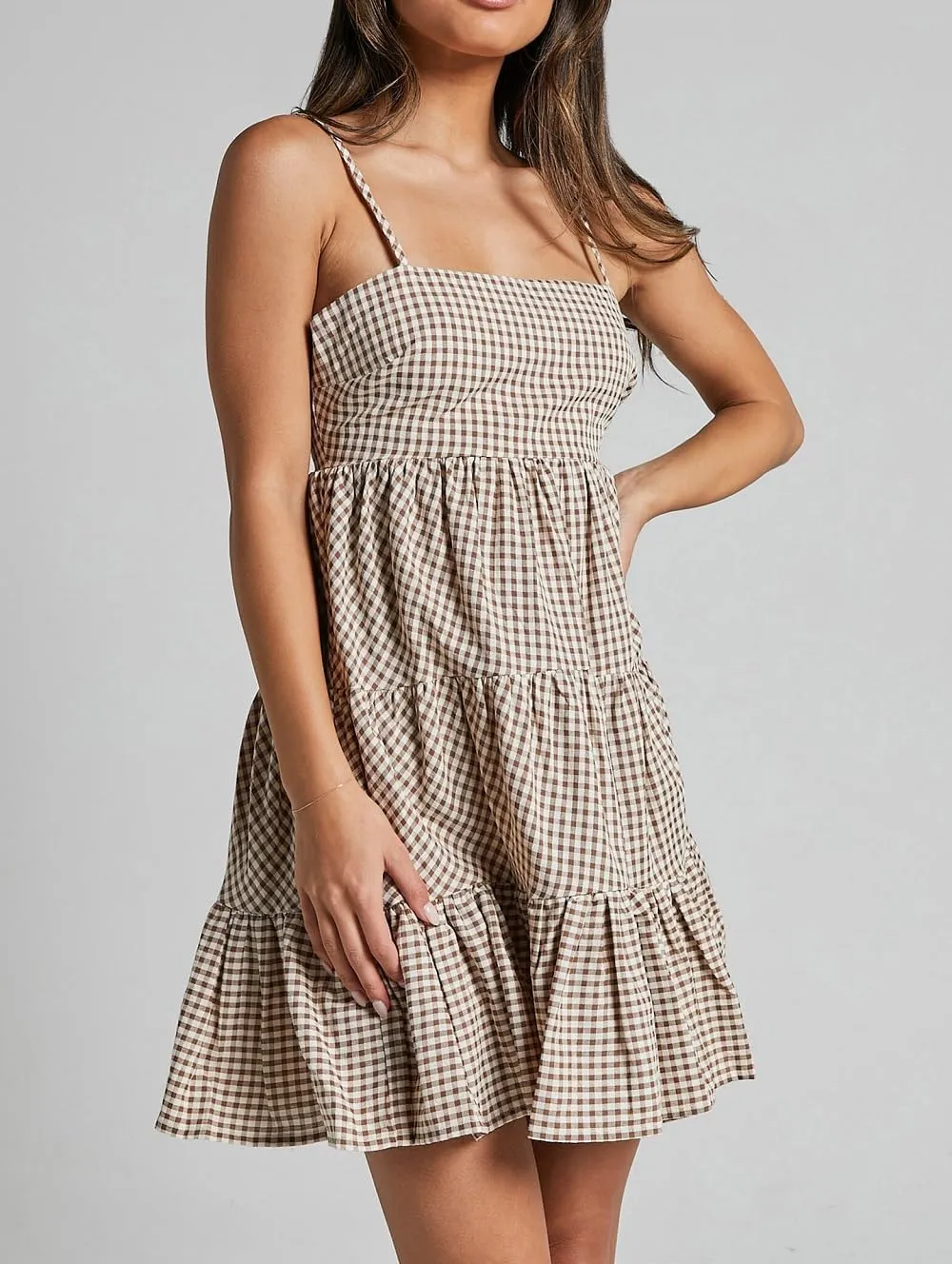 Women Y2K Spaghetti Strap Mini Dress Ruffle Tiered Cami Dress Boho Floral Flowy Sundress Summer Beach Dress