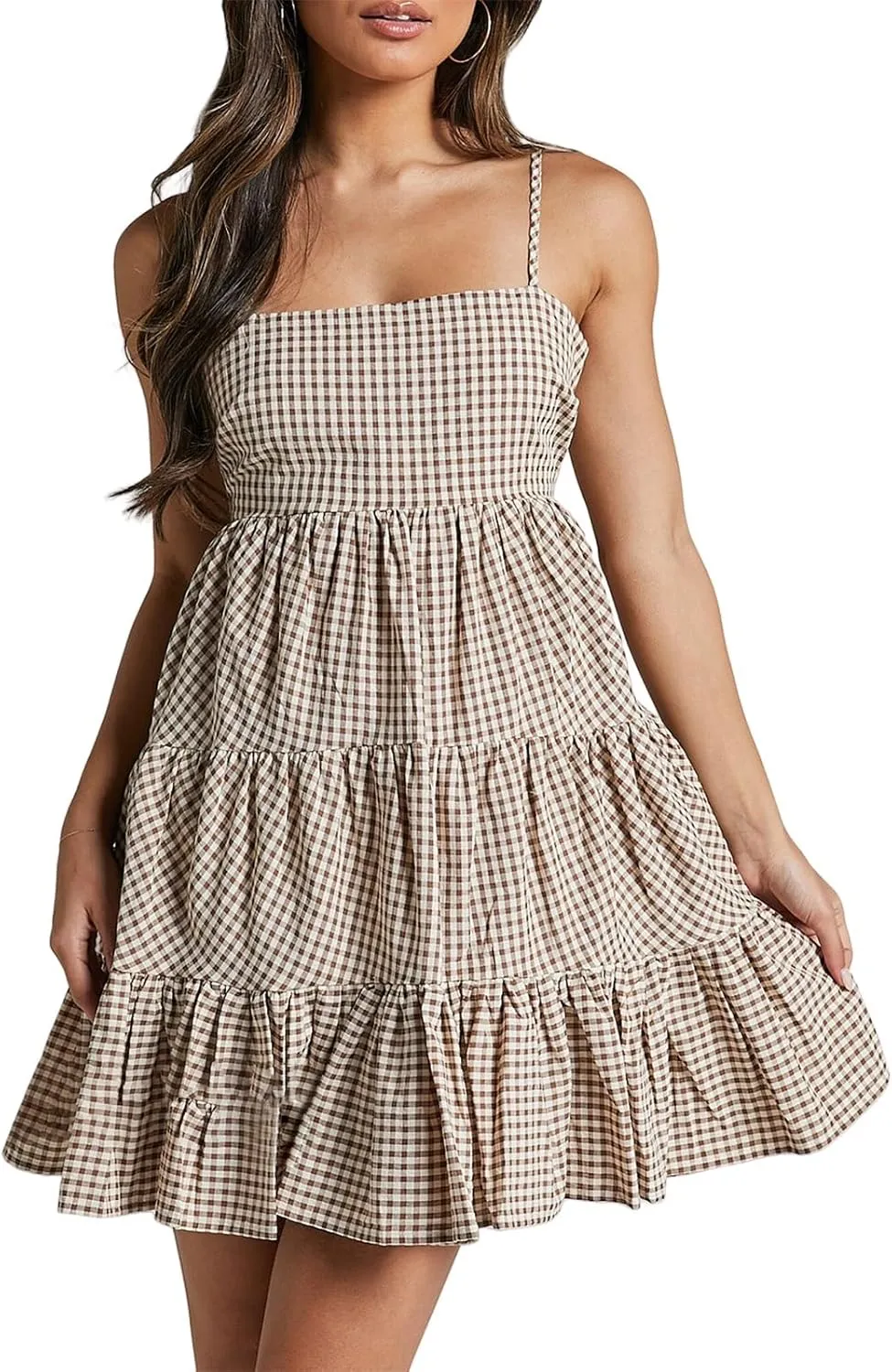 Women Y2K Spaghetti Strap Mini Dress Ruffle Tiered Cami Dress Boho Floral Flowy Sundress Summer Beach Dress