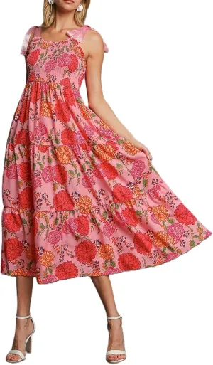 Women Y2K Tie Shoulder Maxi Dress Boho Floral Flowy Tiered Long Dress Ruffle Backless Sundress Summer Beach Dresses