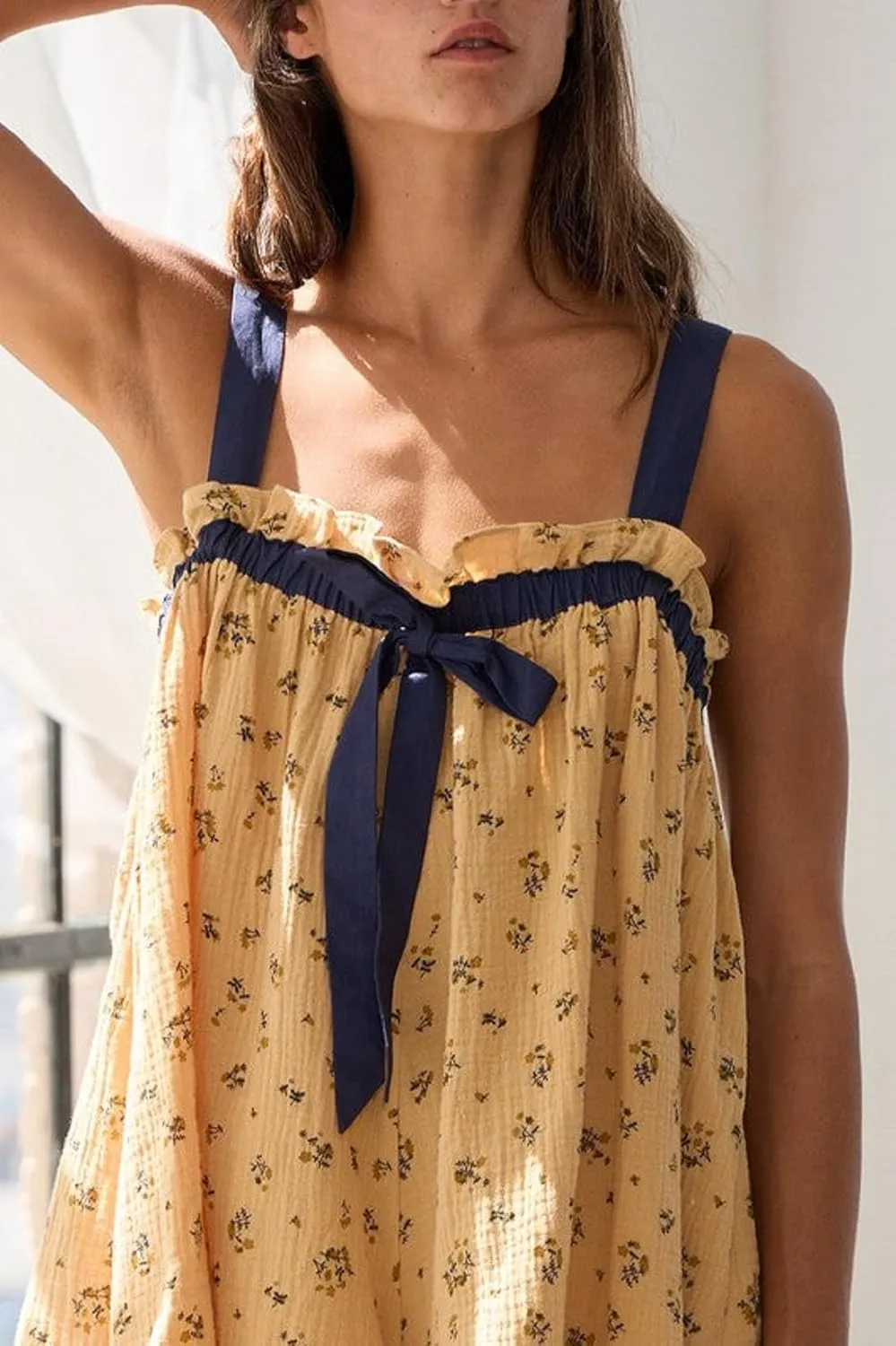 Women Y2K Tie Shoulder Mini Dress Bow Babydoll Ruffle Short Dress Summer Boho Floral Flowy Beach Sundress