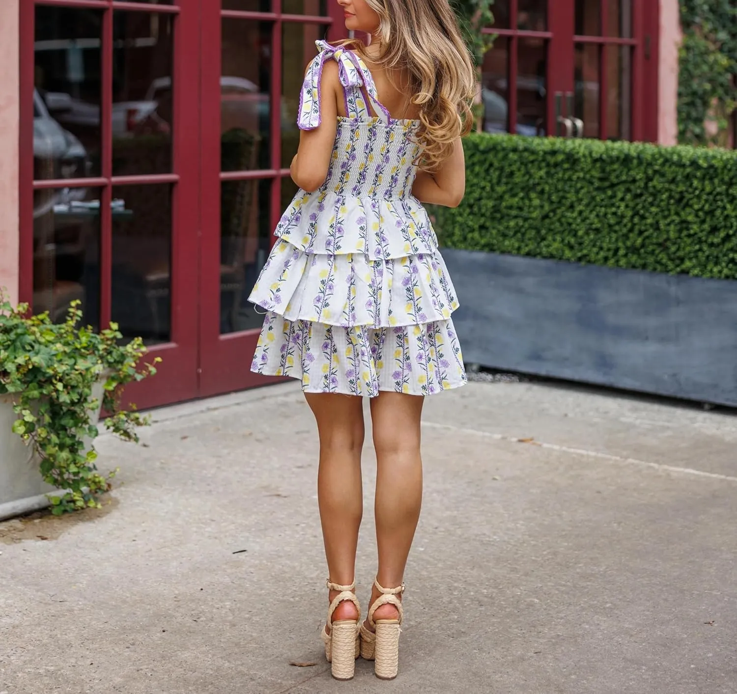 Women Y2K Tie Shoulder Mini Dress Bow Babydoll Ruffle Short Dress Summer Boho Floral Flowy Beach Sundress