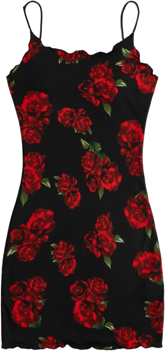 Women's Floral Mini Dress Y2k Sleeveless Spaghetti Strap Summer Vacation Bodycon Dresses Swing Dress Clubwear