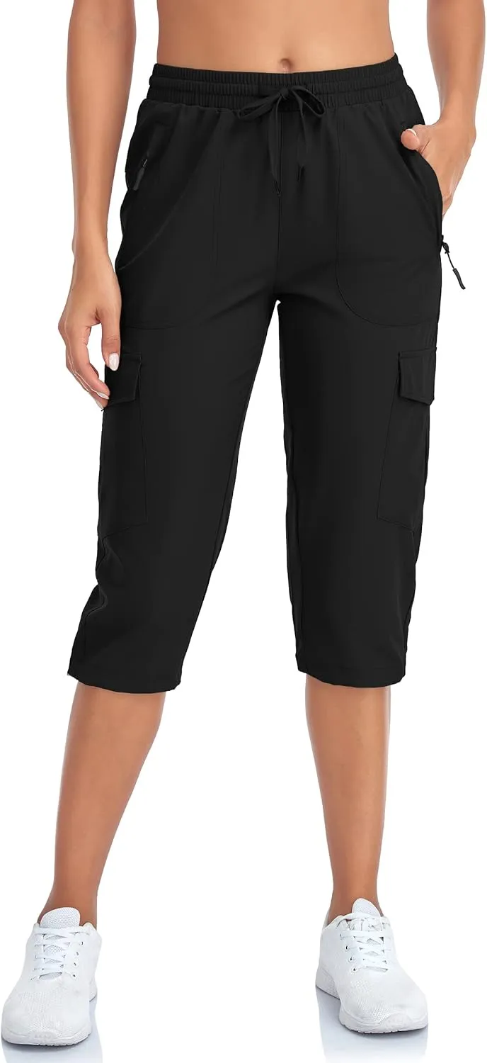 Women's Hiking Cargo Capri Pants Lightweight Quick Dry Joggers Outdoor Casual Travel Capris with Zipper Pockets
