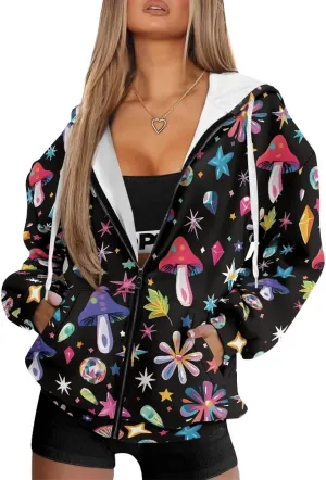 Womens Oversized Hoodie with Zipper Pockets Hooded Gradient Sweatshirt Women Zip Up Sweater Women Size XS-4XL
