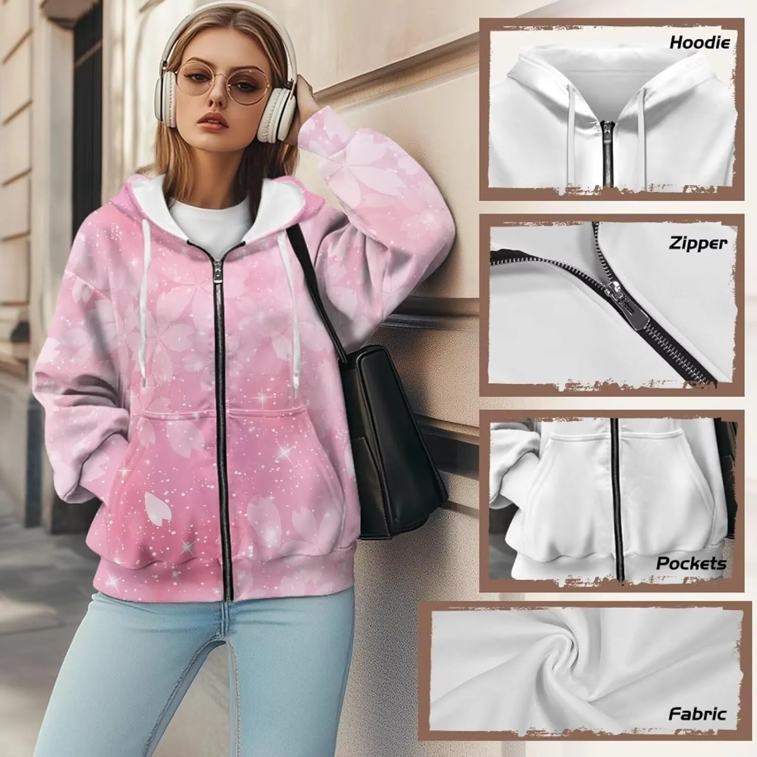 Womens Oversized Hoodie with Zipper Pockets Hooded Gradient Sweatshirt Women Zip Up Sweater Women Size XS-4XL