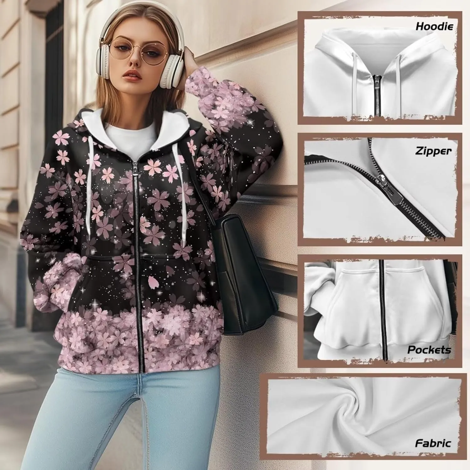Womens Oversized Hoodie with Zipper Pockets Hooded Gradient Sweatshirt Women Zip Up Sweater Women Size XS-4XL
