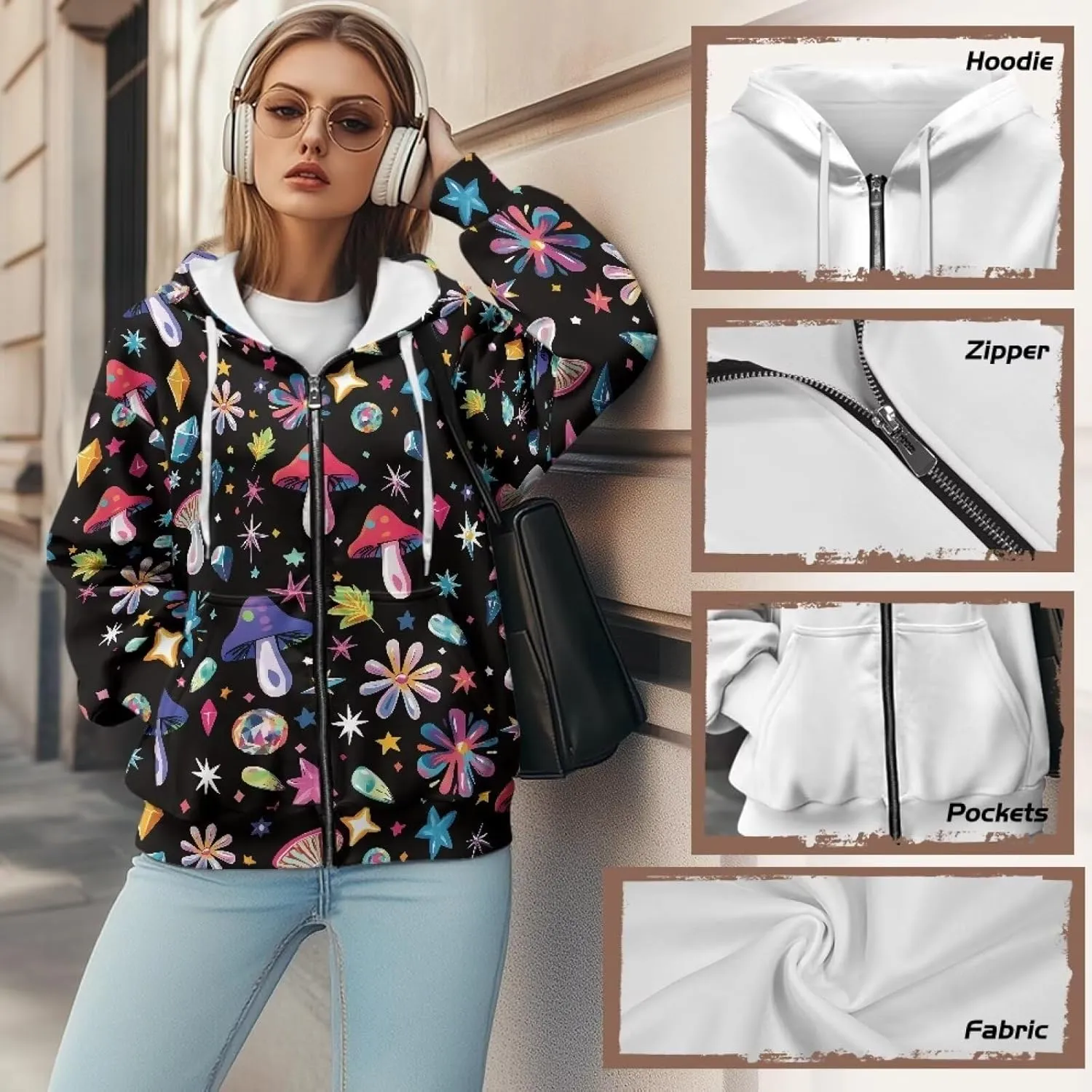 Womens Oversized Hoodie with Zipper Pockets Hooded Gradient Sweatshirt Women Zip Up Sweater Women Size XS-4XL