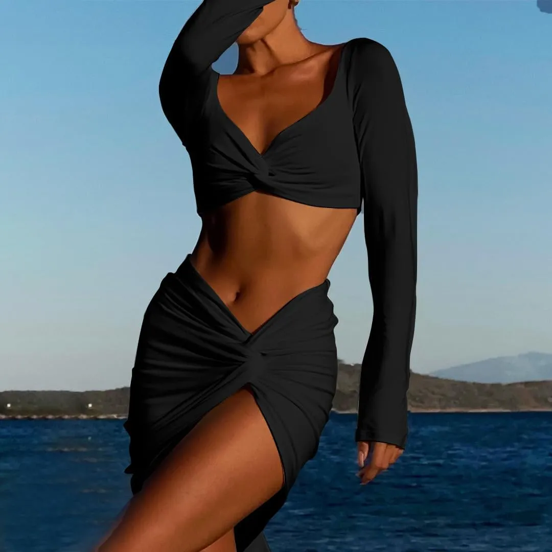 Women's Two Piece Skirt Sets Sexy V Neck Summer Beach Asymmetrical High Slit Night Out Dress Sets Long Skirt Set