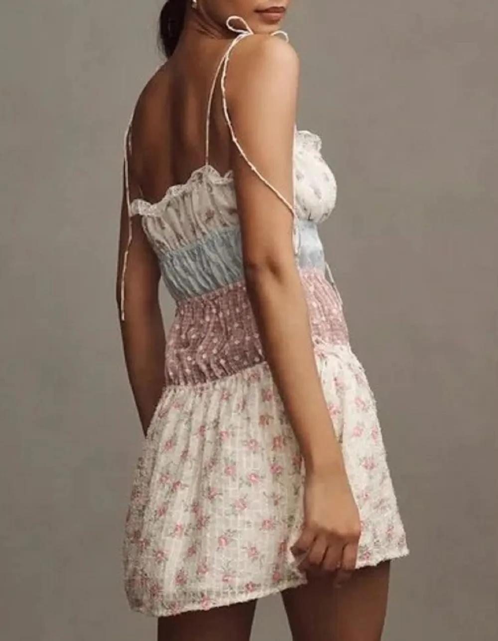 Women's Y2k Floral Print Mini Dress Bow Tie Shoulder Ruffle Babydoll A-Line Sundress Summer Going Out Dress