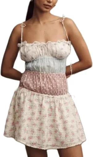 Women's Y2k Floral Print Mini Dress Bow Tie Shoulder Ruffle Babydoll A-Line Sundress Summer Going Out Dress