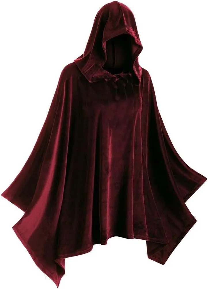 XIAXOGOOL Velvet Hooded Cape Unisex Halloween Long Cape Cloak For Devil Witch Wizard Cosplay Halloween Christmas Cosplay