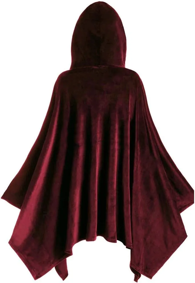 XIAXOGOOL Velvet Hooded Cape Unisex Halloween Long Cape Cloak For Devil Witch Wizard Cosplay Halloween Christmas Cosplay