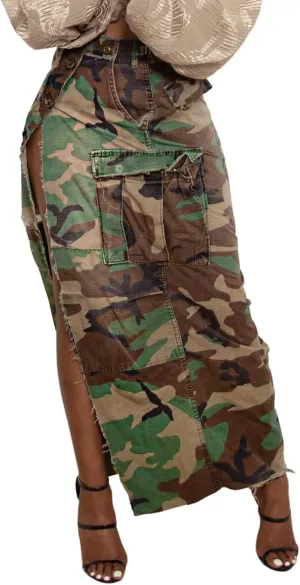 Ytfsrukp Women's Camo Cargo Skirt Maxi High Waist Button Down Skirt