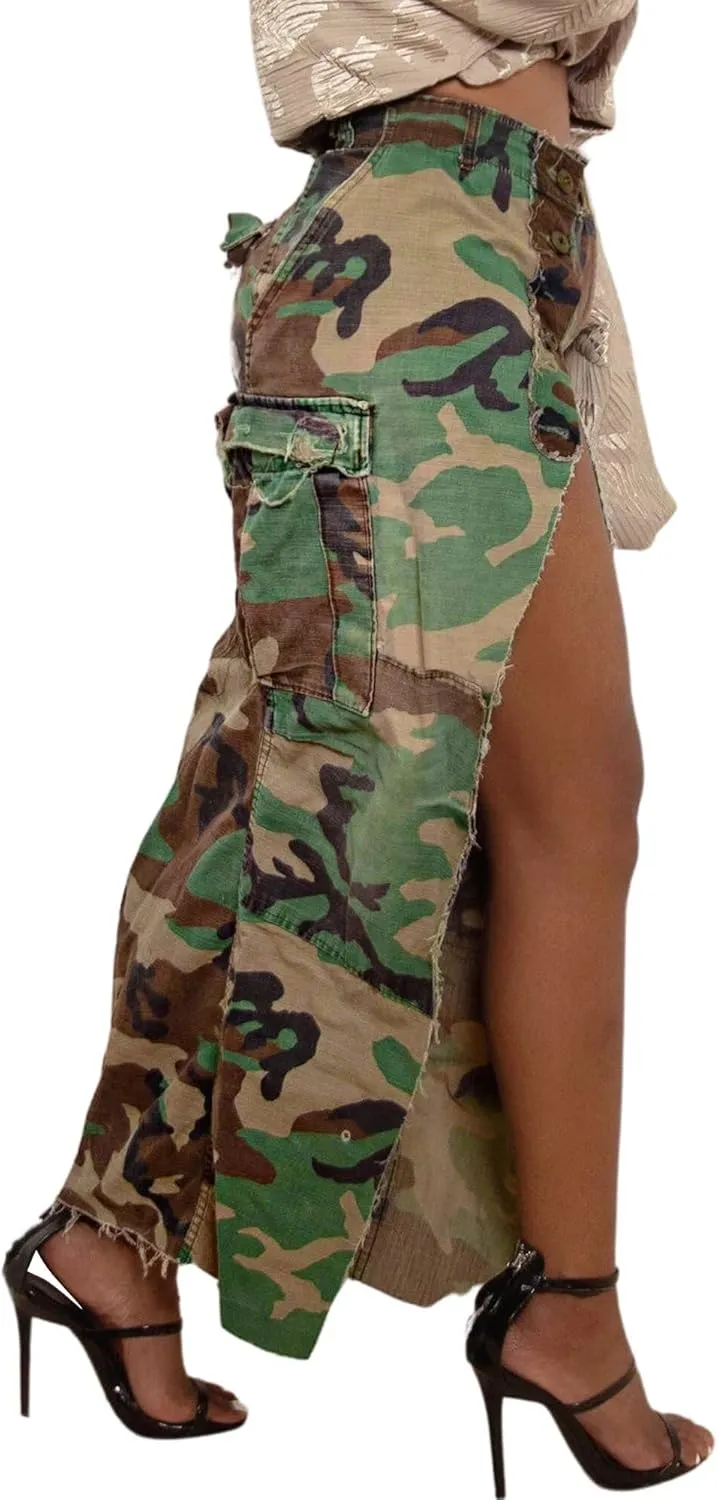 Ytfsrukp Women's Camo Cargo Skirt Maxi High Waist Button Down Skirt